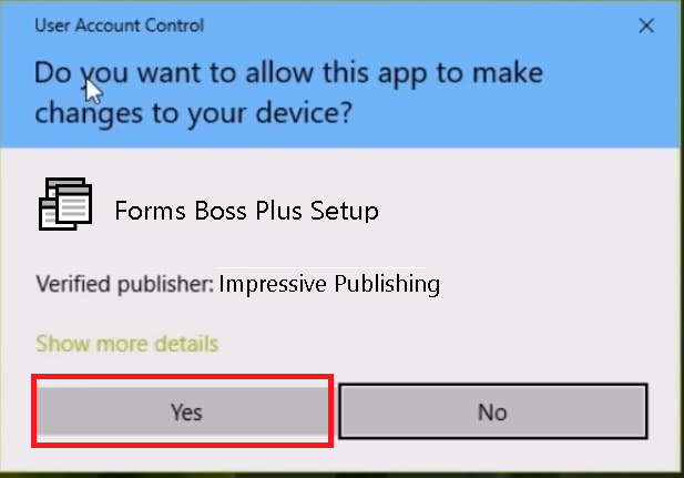 Forms Boss Setup User Account Control Warning