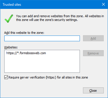 Internet Explorer Trusted sites Settings
