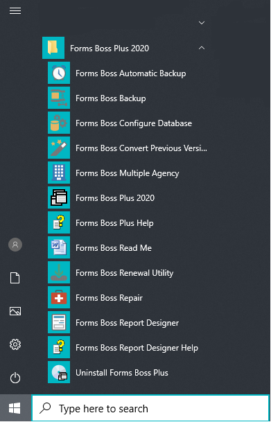Forms Boss Start Menu