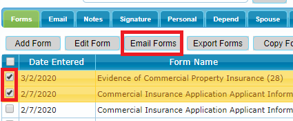 ACORD Forms checkboxes